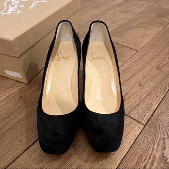 Christian Louboutin Black Veau Velours Donna Stud 55 Block Heel Pumps 35.5 - Picture 3 of 8